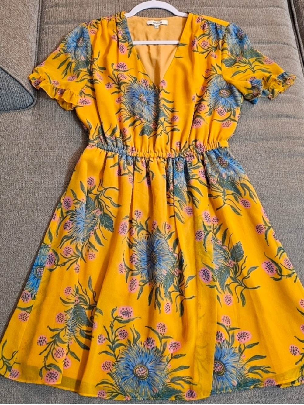 Madewell Sweetgrass Ruffle-Sleeve Painted Blooms Boho Floral Dress Size 4